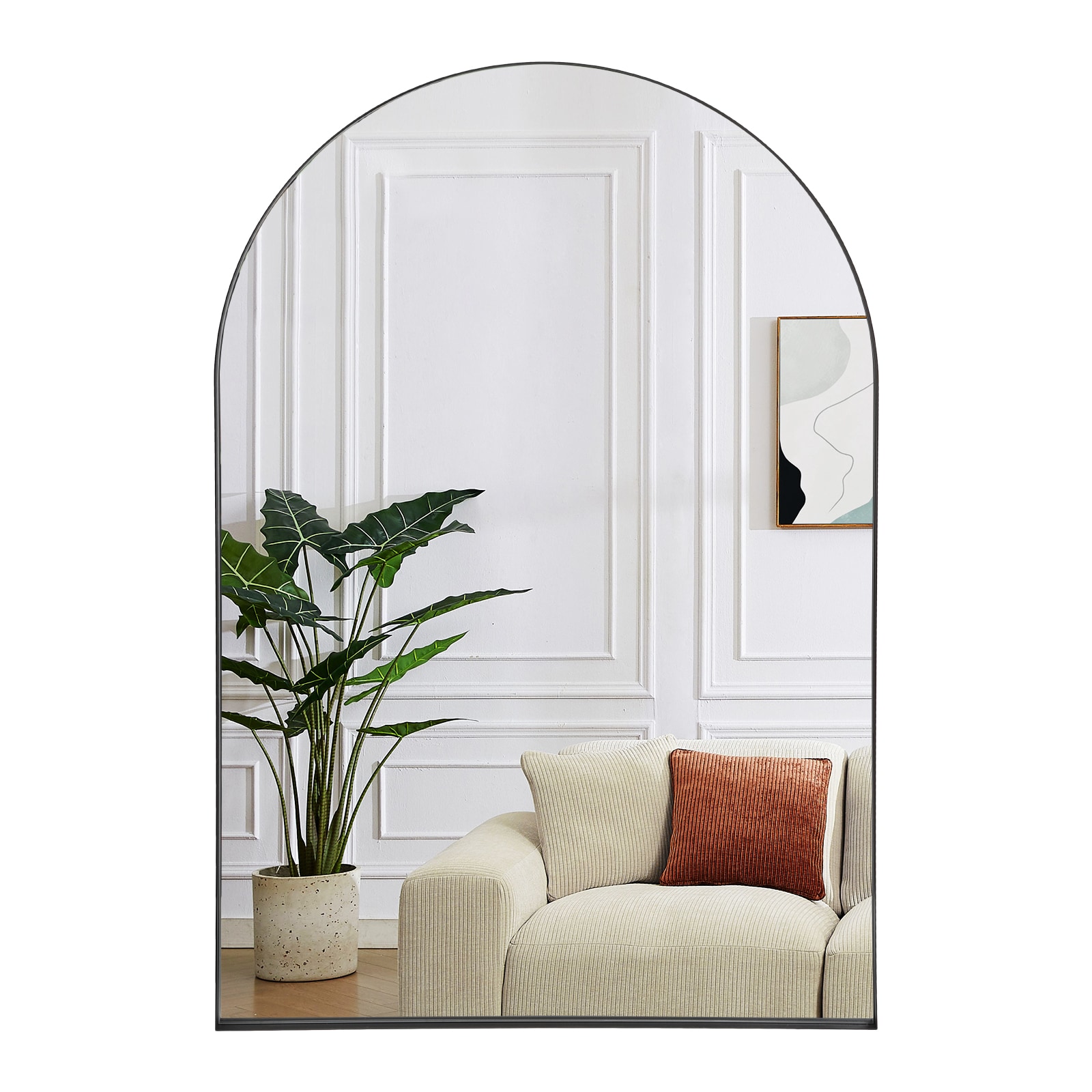 Arched Bathroom Mirror With Modern Black Metal Frame Wall Decor_voghion.com